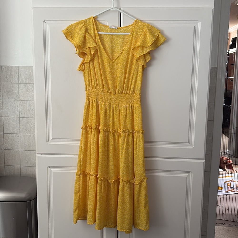 Yellow Ruffle Sleeve Dress